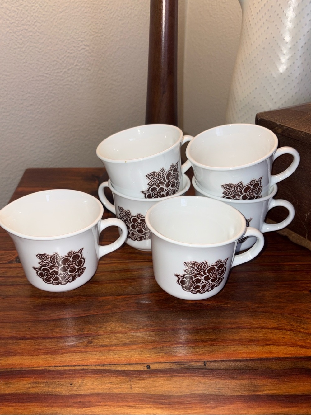 Corelle by Corning  Teacups with Brown Floral Pattern - Set of 6